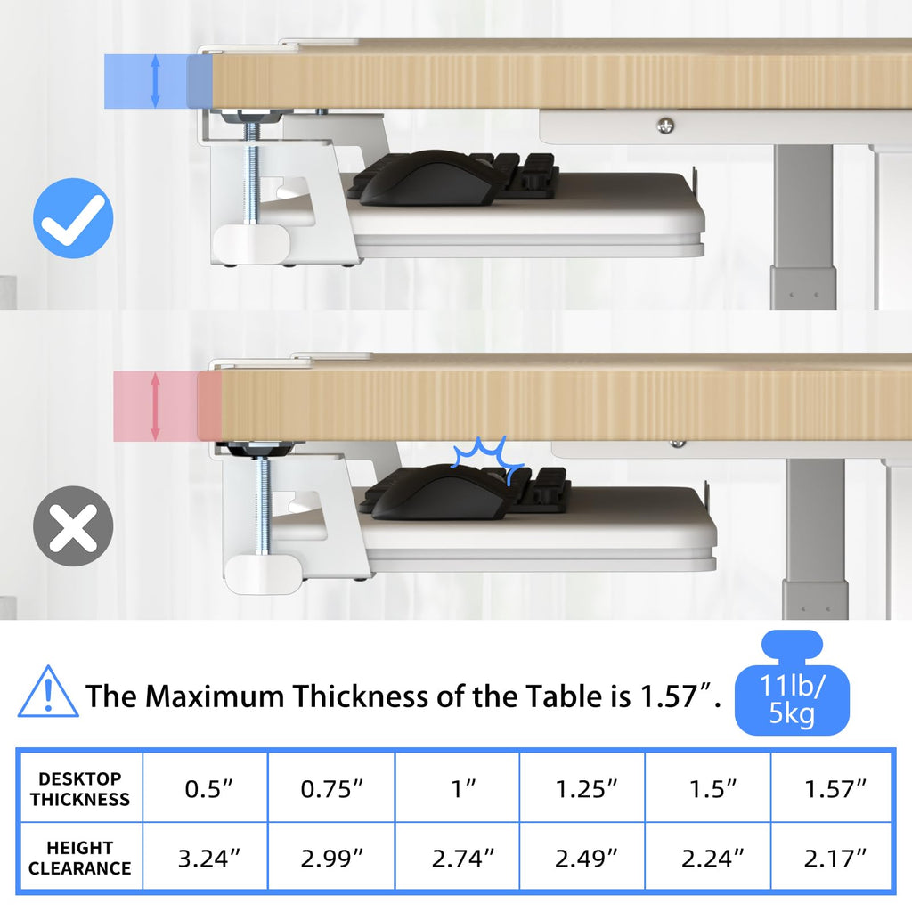 Small Keyboard Tray Under Desk Pull Out with C Clamp Mount, Computer Keyboard & Mouse Tray, 20 (24.2 Including Clamps) x 11.8 inch Slide-Out Platform Computer Drawer for Typing, White,