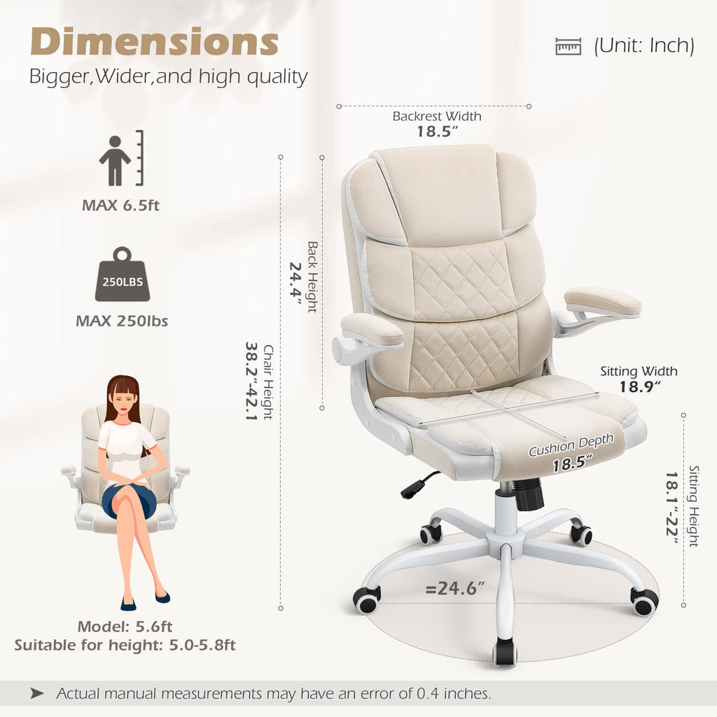 Office Chair Velvet Fabric Ergonomic Executive Computer Desk Chairs Small Cute Rolling Task Chairs for Teens&Adults,Beige