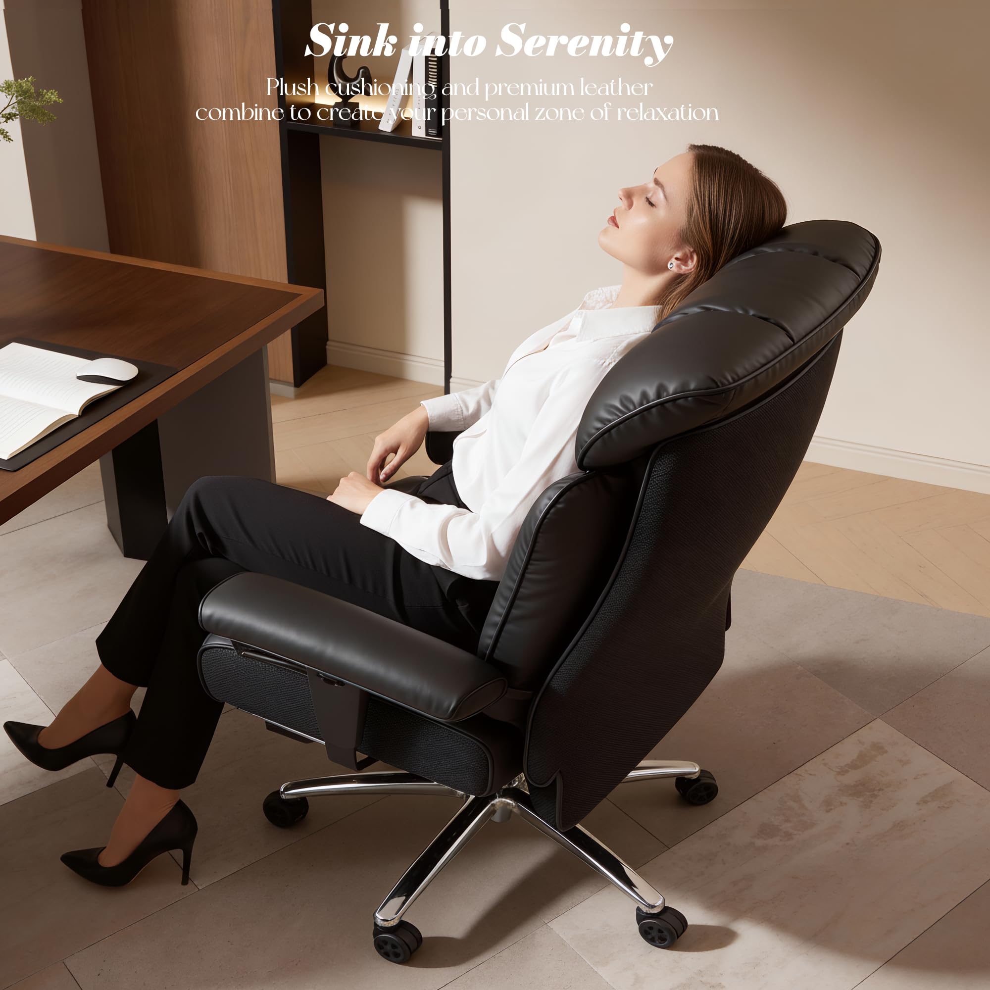 Big and Tall Office Chair 400 lbs Capacity, Oversized Executive Desk Chair with Footrest, Extra Wide 23" Seat, High Back Ergonomic PU Leather Home Office Chair， Black