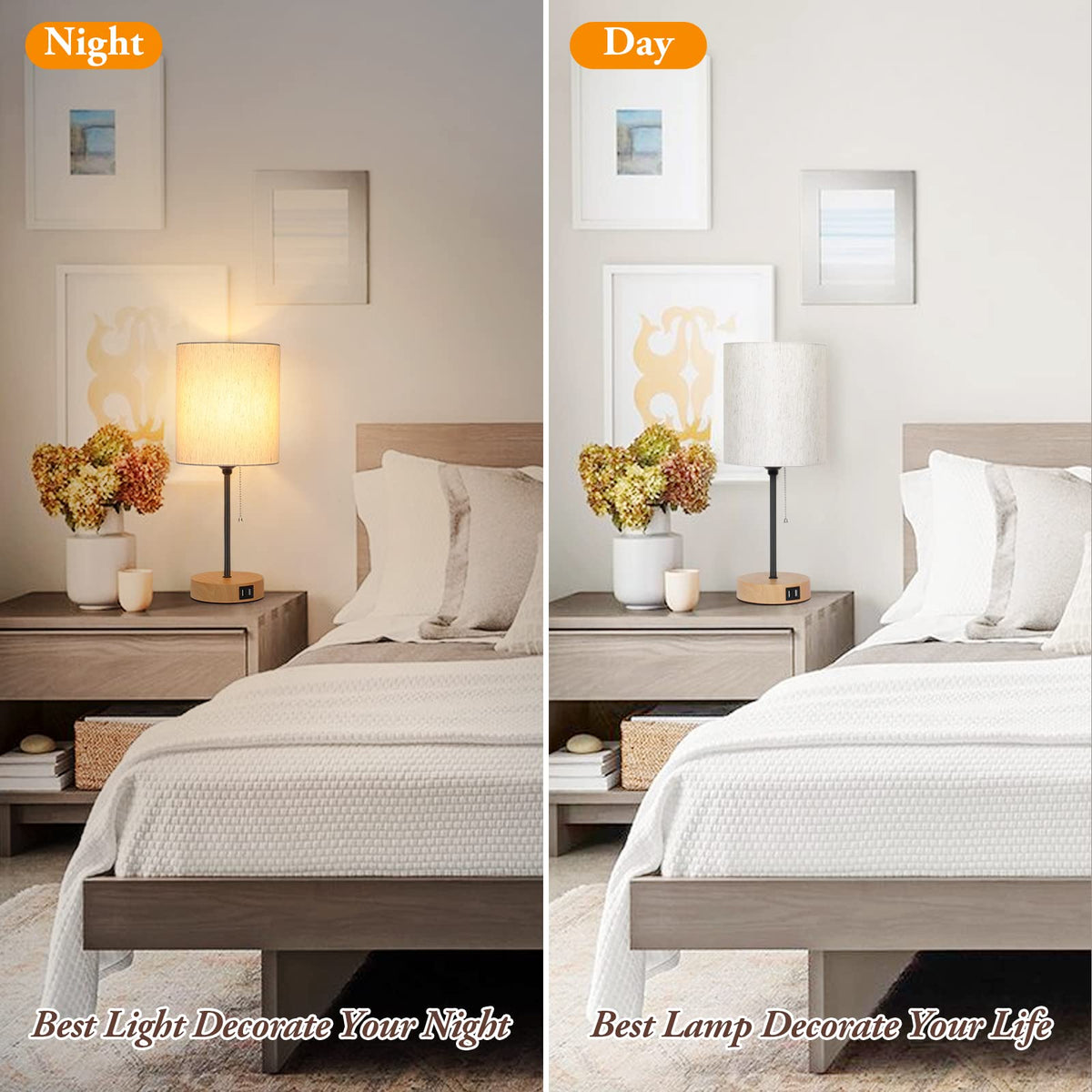 Table Lamps Set of 2 with USB Charging Ports, Bedside Lamps with AC Outlet