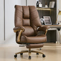Big and Tall Executive Office Chair with Footrest, 400LBS Capacity Ergonomic High-Back Desk Office Chair with Lumbar Support, Padded Armrests & Thick Cushion, Brown PU Leather Chairs