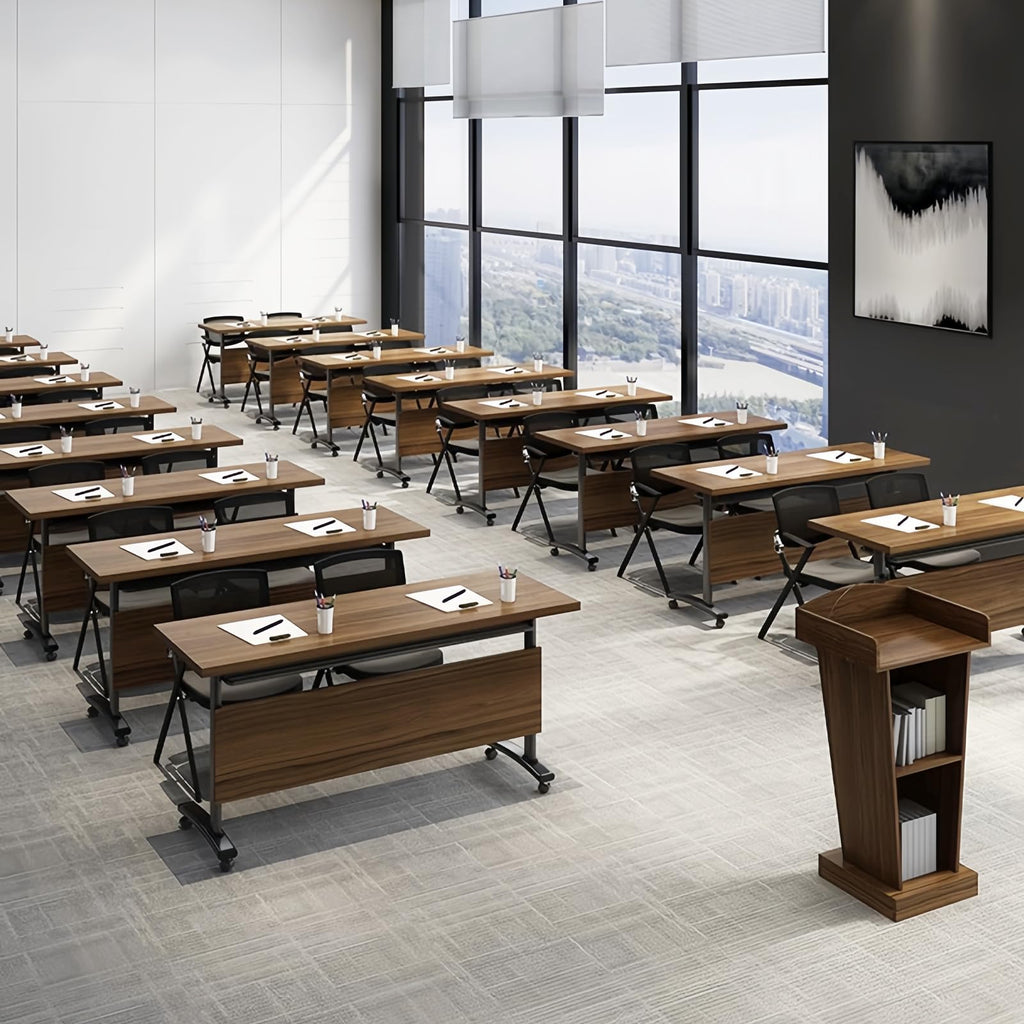 Folding Conference Table, Flip-Top, 61in, Walnut, Set of 2
