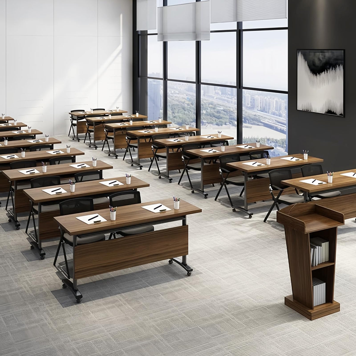 Folding Conference Table, Flip-Top, 61in, Walnut, Set of 2