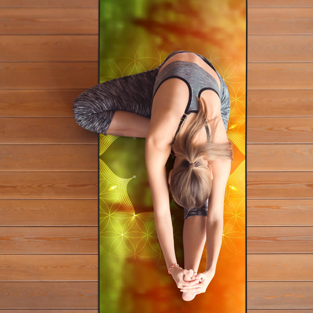 Hot Yoga Towel with Grip Dots, Non Slip, 70"x26, Geometric Flower