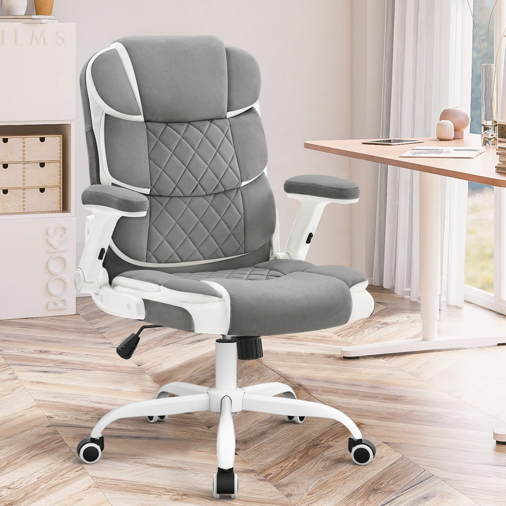 Office Chair Linen Fabric Ergonomic Executive Computer Desk Chairs Small Cute Rolling Task Chairs for Teens&Adults,Gray