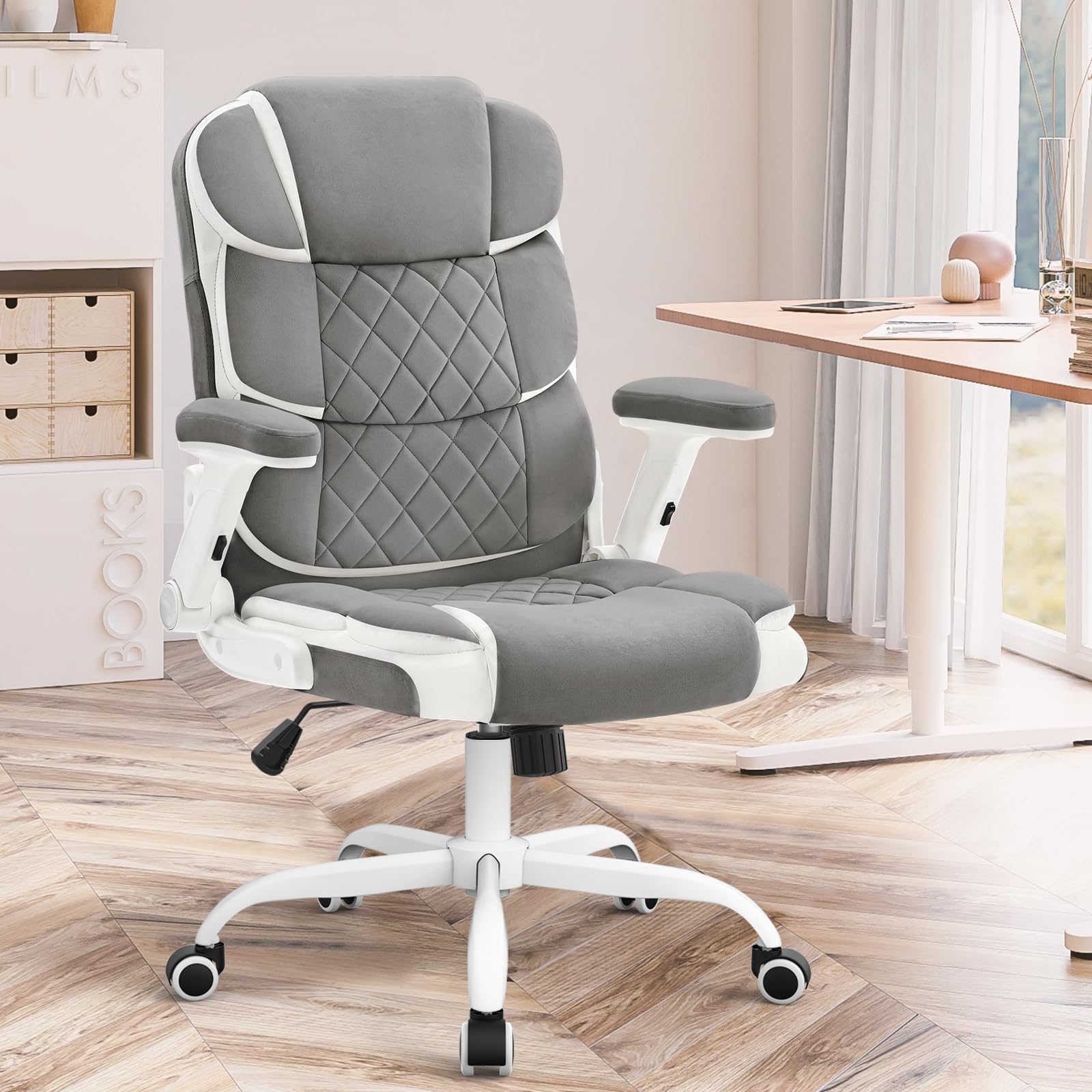 Office Chair Linen Fabric Ergonomic Executive Computer Desk Chairs Small Cute Rolling Task Chairs for Teens&Adults,Gray