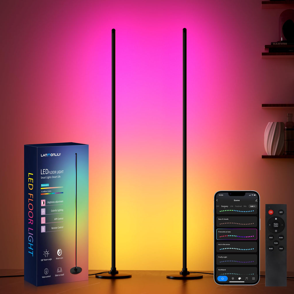 Corner Floor Lamp 2-Pack, Alexa Compatible, RGBICW, Music Sync