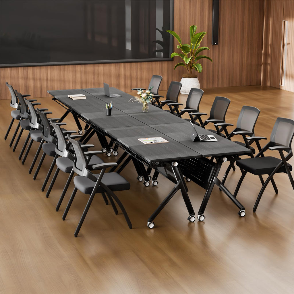 Conference Room Tables White,Folding Rectangular Flip Top Conference Table with Wheels for Large Meeting Seminar Home Office Classr (6, Black, 61in)