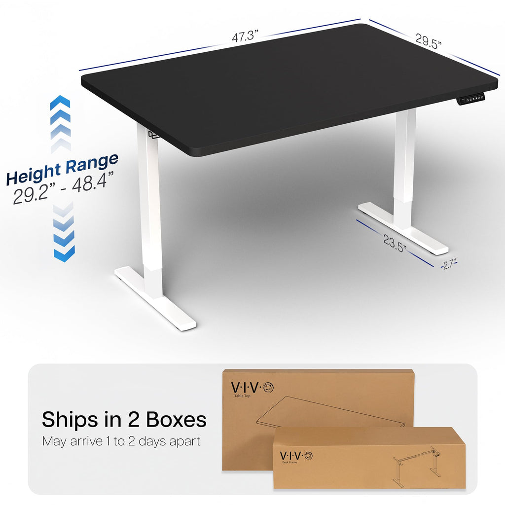 Electric 48 x 30 in Standing Desk, Memory Height Adjustment, 1B Series, Holds 220 lbs, One-Piece Black Top, White Frame,