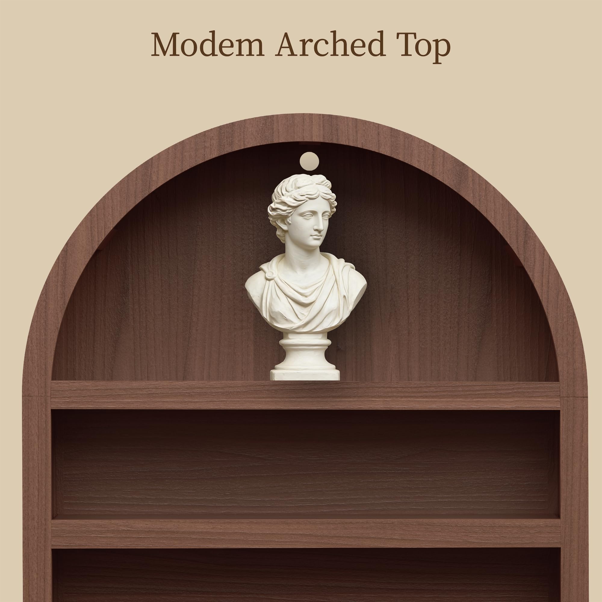 Book Shelf 70" Tall Bookcase with Drawer, 7-Tier Arched Cabinet with Storage and Fluted Door, Mid-Century Modern Modular Arch Bookshelf for Office Living Room Bedroom Library (Walnut, 3)