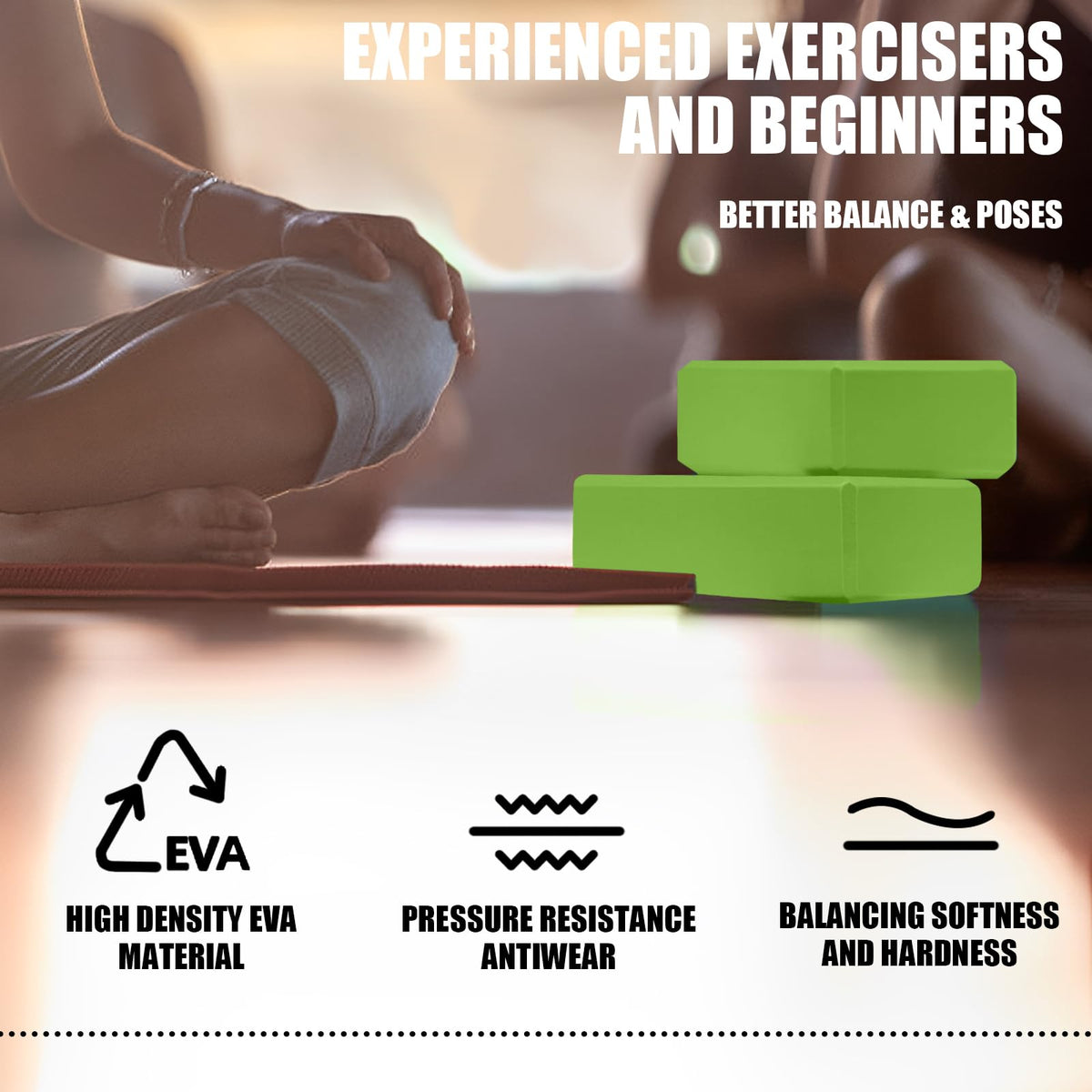 2 Pcs Yoga Blocks, 9x6x3 Inch Green Foam Blocks for Pilates