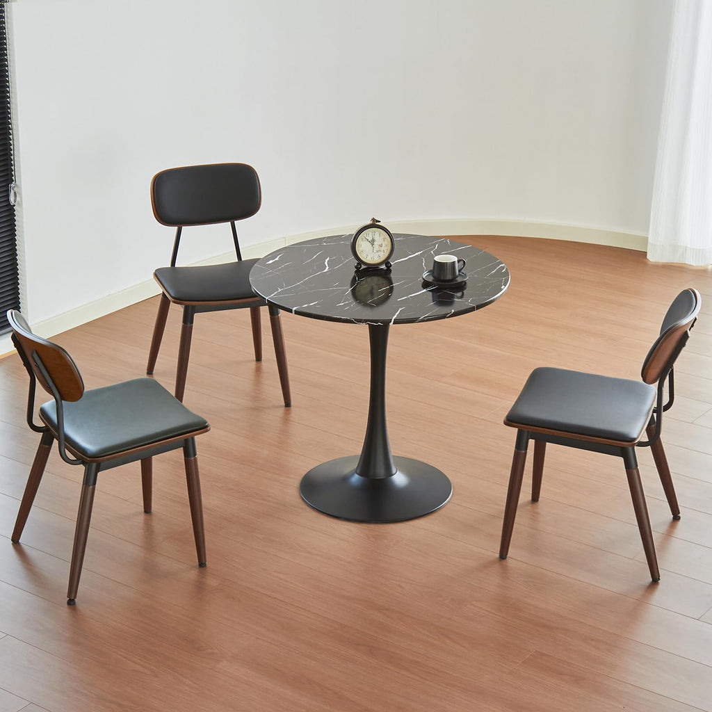 Hansweld Round Dining Table, 31.5" Circle Tulip Table with Thickened Tabletop & Metal Pedestal, Mid Century Modern Bistro Table for Kitchen, Small Places, Living Room, Cafe (Marble Pattern Black)