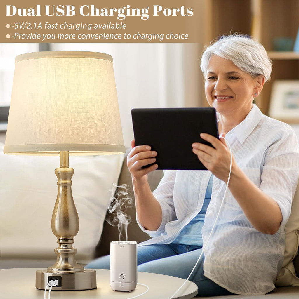 Table Lamps for Bedrooms Set of 2 - Touch Bedside Lamps with USB C+A Ports,Dimmable White Nightstand Lamps for End Tables, Farmhouse Night Stand Lamps for Living Room Bed Side Guest Room