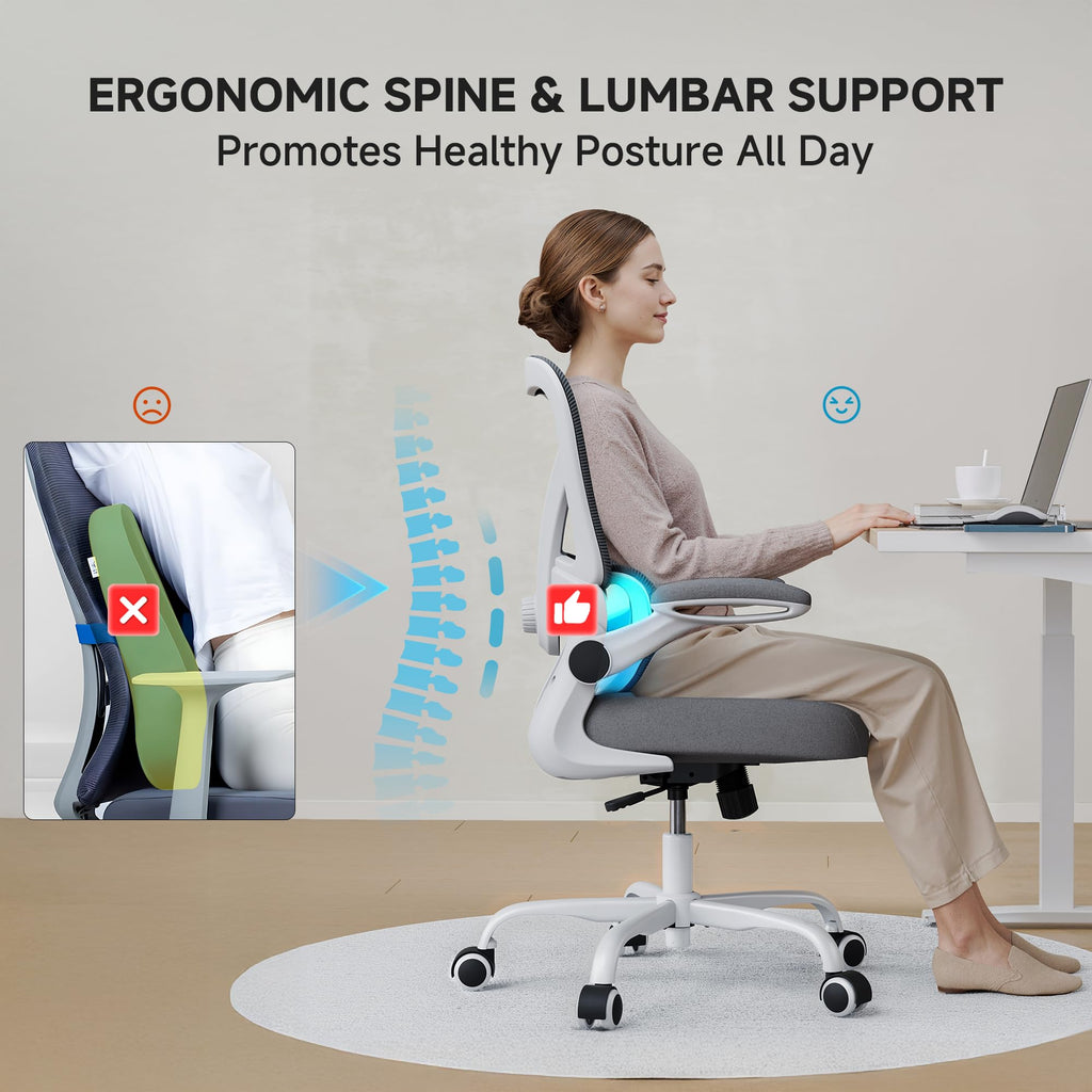 Mesh Office Chair, 330LBS Ergonomic Desk Chair with Adjustable Lumbar Support, Executive Computer Chairs for Home Office, White