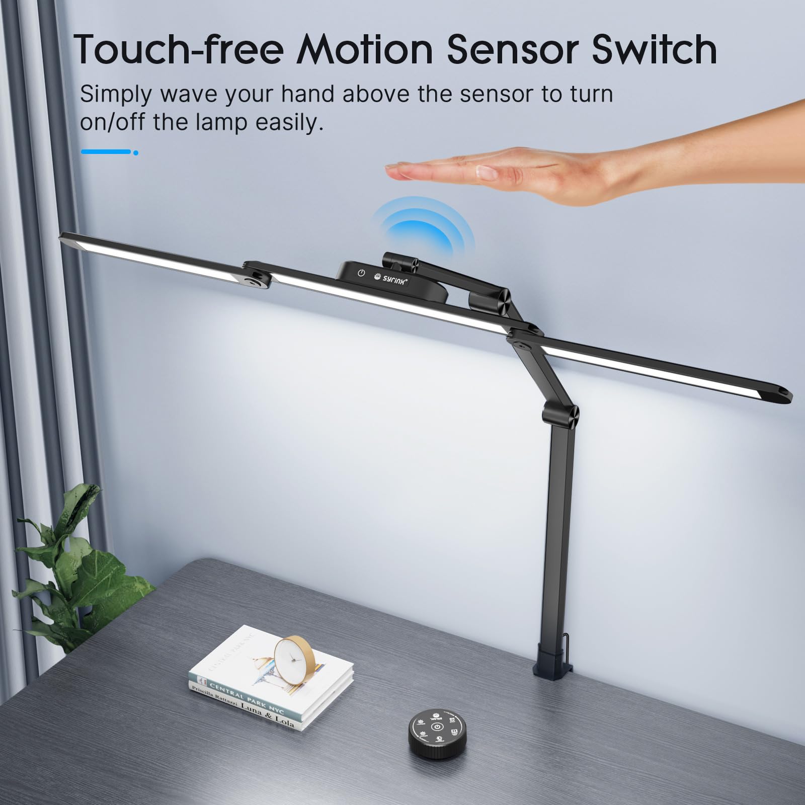 LED Desk Lamp, Architect Desk Lamps for Office with Gesture Switch & Remote Control, 24W Bright Desk Light with 50 Light Modes Eye-Caring Desk Lamp with Clamp for Reading Study Workbench