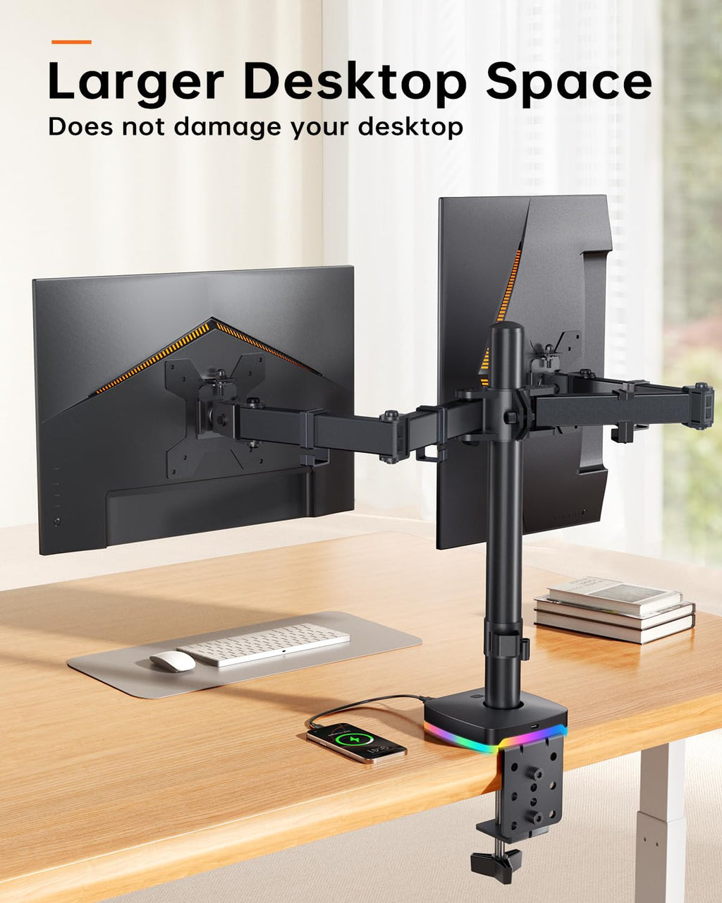 Dual Monitor Desk Mount, Monitor Stand with 3 USB Ports, Charging and USB Data Transfer Function, Adjustable Arms for 13"-27" Monitors up to 17.6lbs, VESA 75x75mm 100x100mm, Ergonomic Design