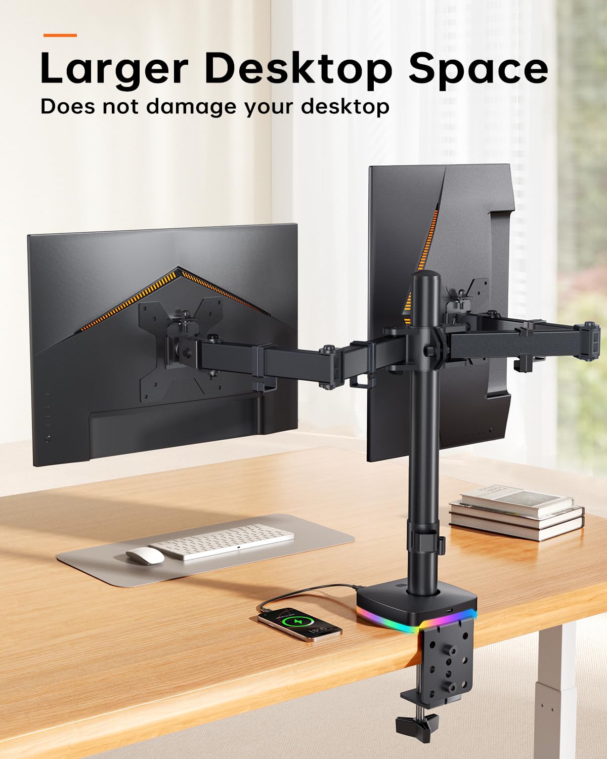 Dual Monitor Desk Mount, Monitor Stand with 3 USB Ports, Charging and USB Data Transfer Function, Adjustable Arms for 13"-27" Monitors up to 17.6lbs, VESA 75x75mm 100x100mm, Ergonomic Design