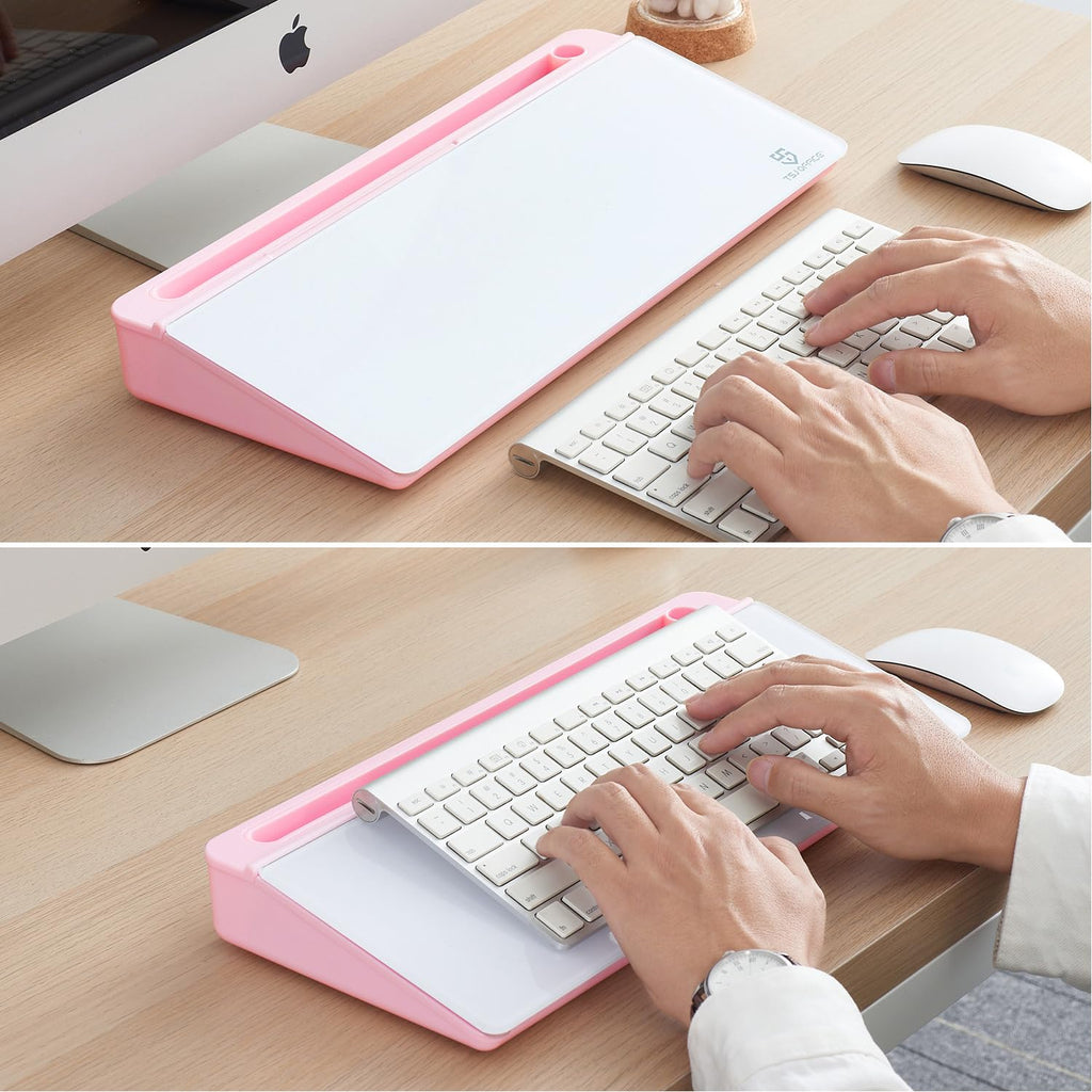 Desktop Whiteboard Dry-Erase-Board - Computer Keyboard Stand White Board Surface Pad with Drawer, Desk Organizers with Accessories for Office, Home, School Supplies - Pink