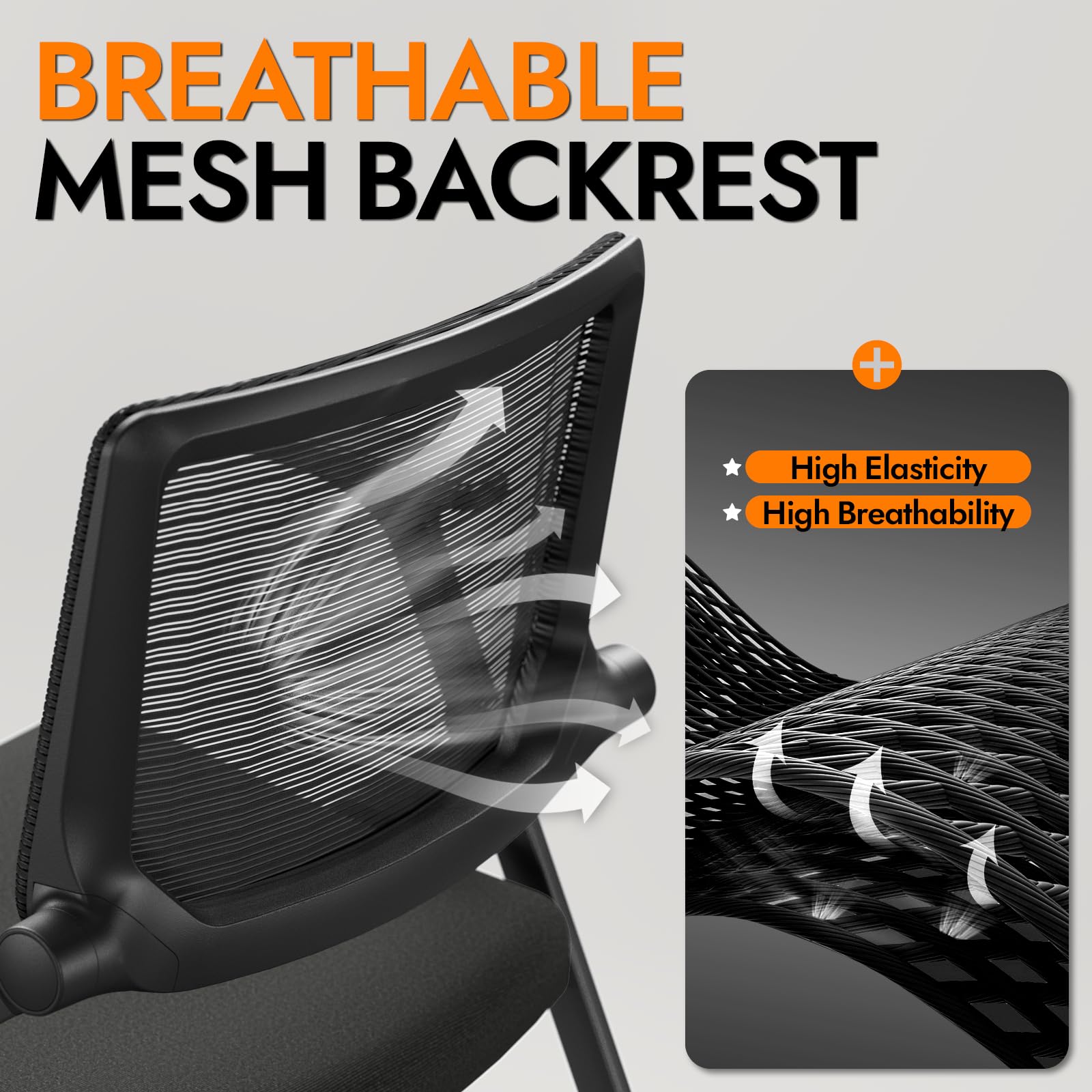 Foldable Office Chair with PU Wheels and Smooth Armrest-Ergonomic Mesh Bouncing Back, Stackable Conference Room Chair, Office Guest & Reception & Meeting Chair (Black)
