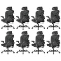 Ergonomic Office Chair Set of 8, with Adjustable Lumbar Support, Mesh Fabric Home Office Chair with Headrest, 360° Swivel and Flip-Up Armrests, Black