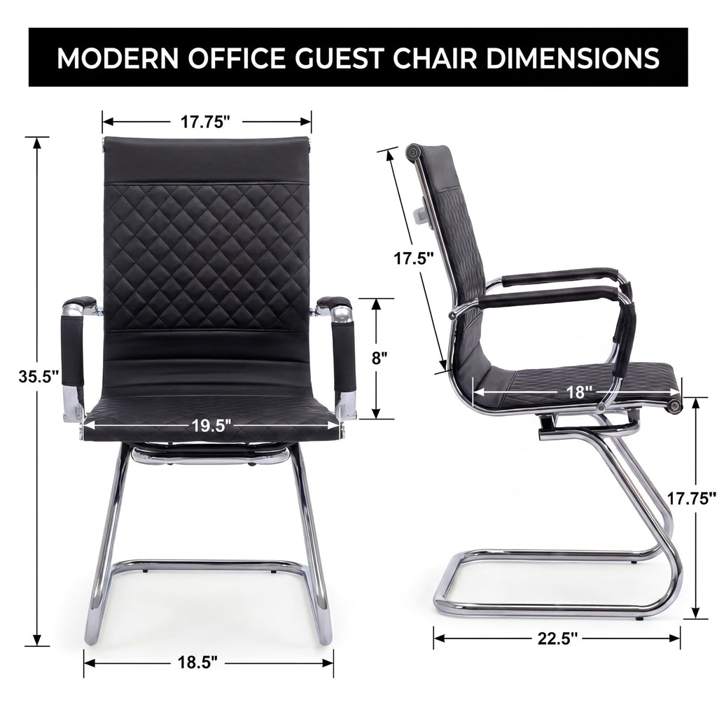 Office Chairs Set of 4 - PU Leather Desk Chair No Wheels with Arms - 400LB Capacity Sled Base Waiting Room Chairs, Modern Conference Chair for Home Office, Lobby, School Black