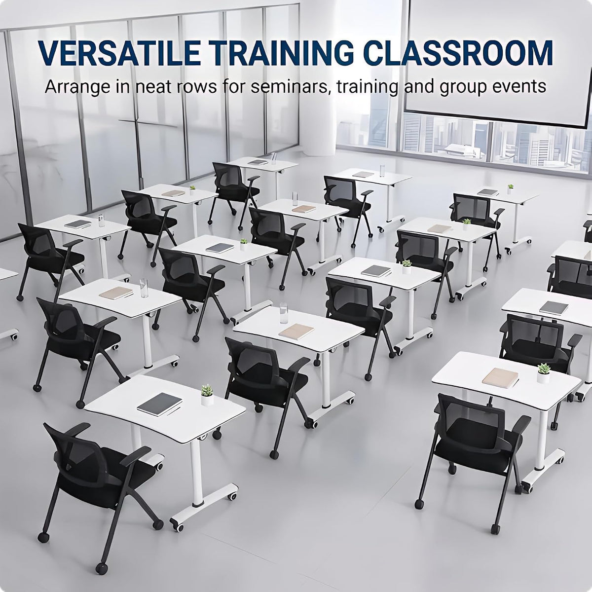 Folding Round Conference Table with Wheels, Flip Top Training Desk, 360° Lockable Casters, Stackable Nesting Mobile Seminar Table for Office Classroom,White,40in,1