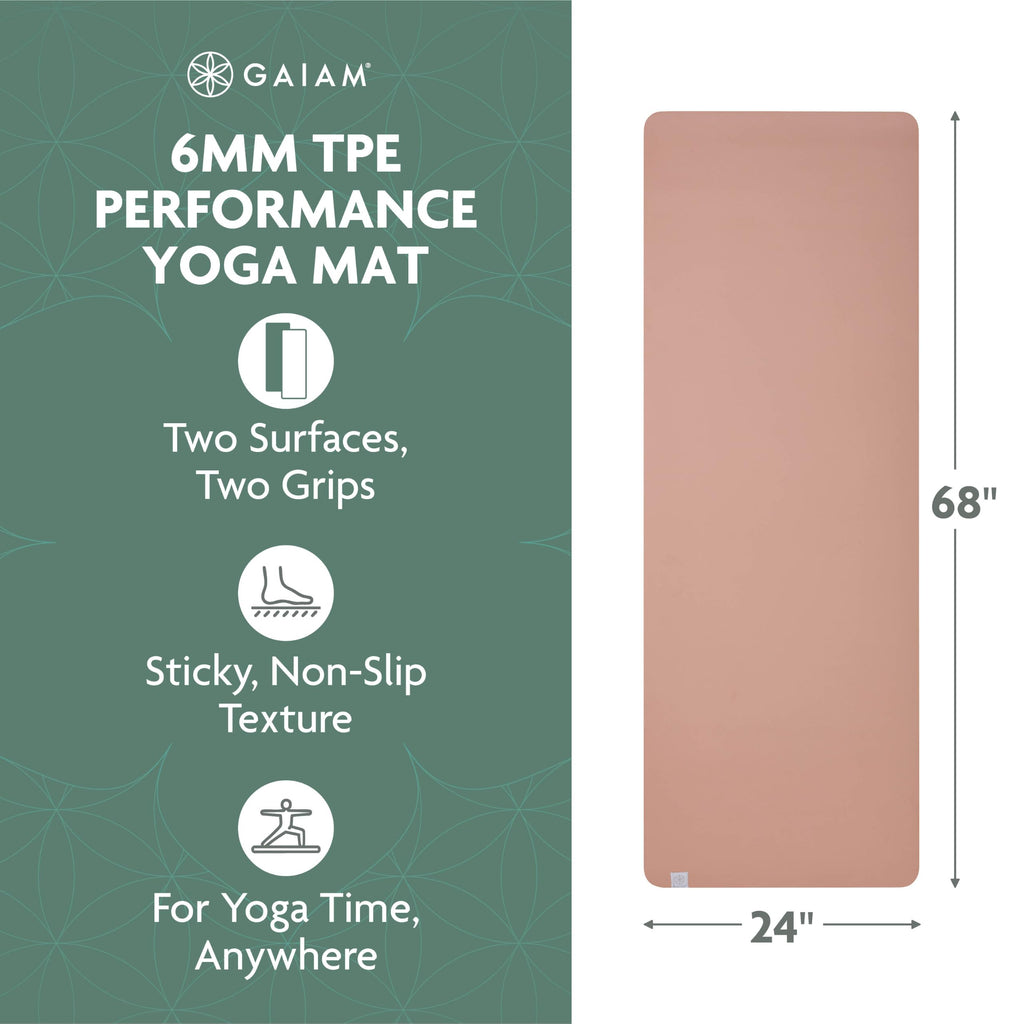 Performance TPE Yoga Mat, 6mm Non-Slip (Blush)