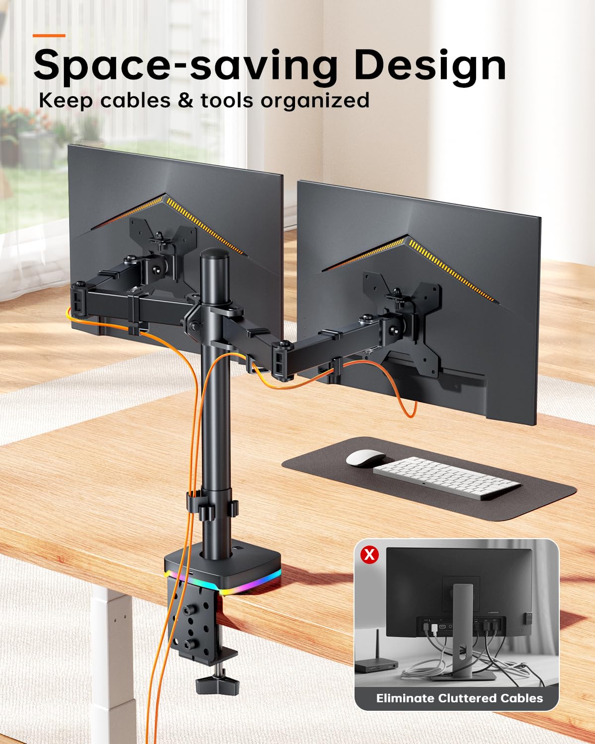Dual Monitor Desk Mount, Monitor Stand with 3 USB Ports, Charging and USB Data Transfer Function, Adjustable Arms for 13"-27" Monitors up to 17.6lbs, VESA 75x75mm 100x100mm, Ergonomic Design