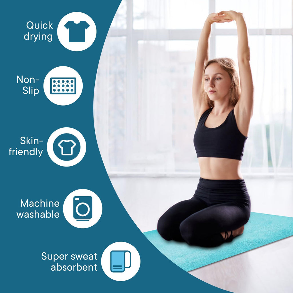 Yoga Towels, Non Slip Hot Yoga Mat Towel with Grip Dots,Super-Absorbent Soft Microfiber Yoga Blanket for Pilates, Fitness and Workout 72inch x 24inch (Light Blue)