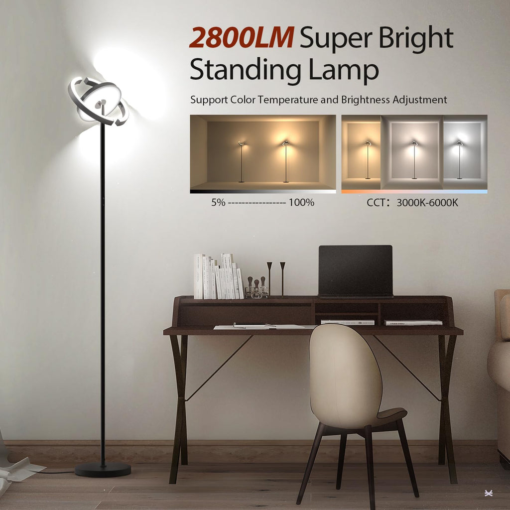 LED Floor Lamp, Dimmable 3000-6000K, Remote & Touch Controls Black