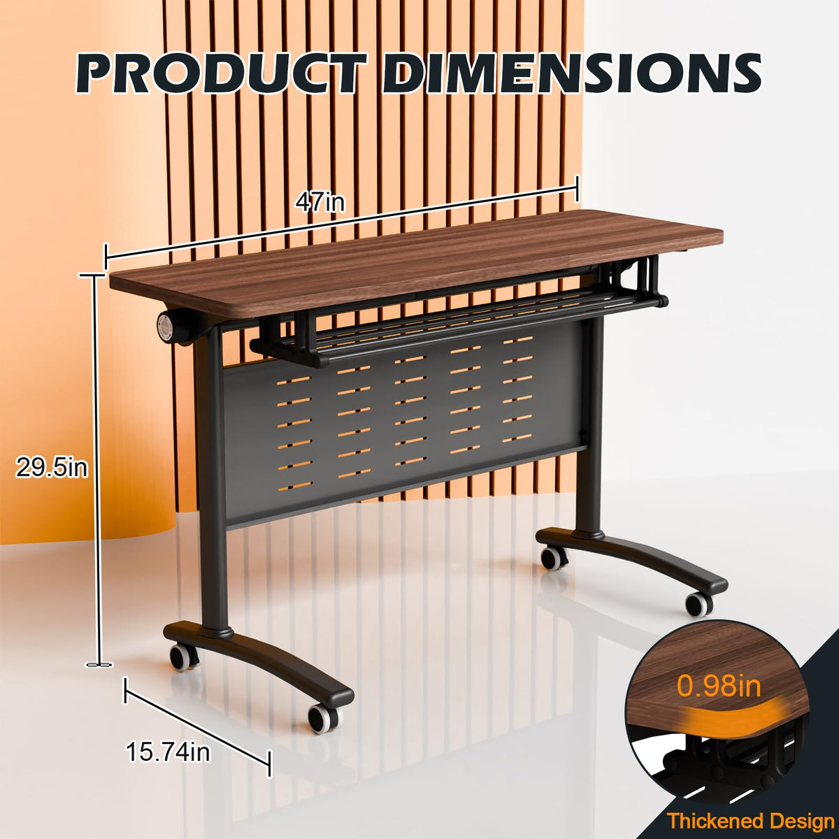 Conference Room Tables White,Folding Rectangular Flip Top Conference Table with Wheels for Large Meeting Seminar Home Office Classr (6, Little Walnut, 47.2 * 15.7in)