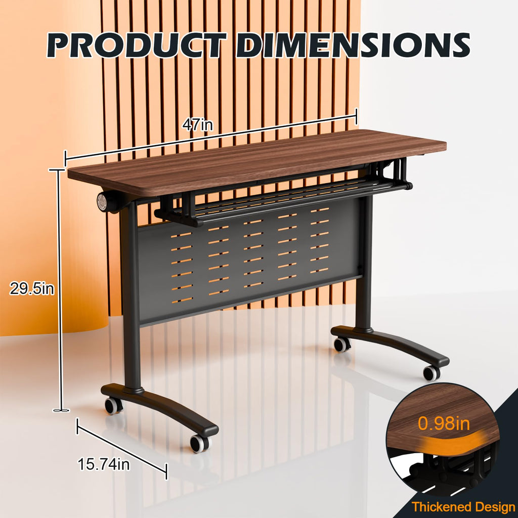 Conference Room Tables White,Folding Rectangular Flip Top Conference Table with Wheels for Large Meeting Seminar Home Office Classr (8, Little Walnut, 47.2 * 15.7in)