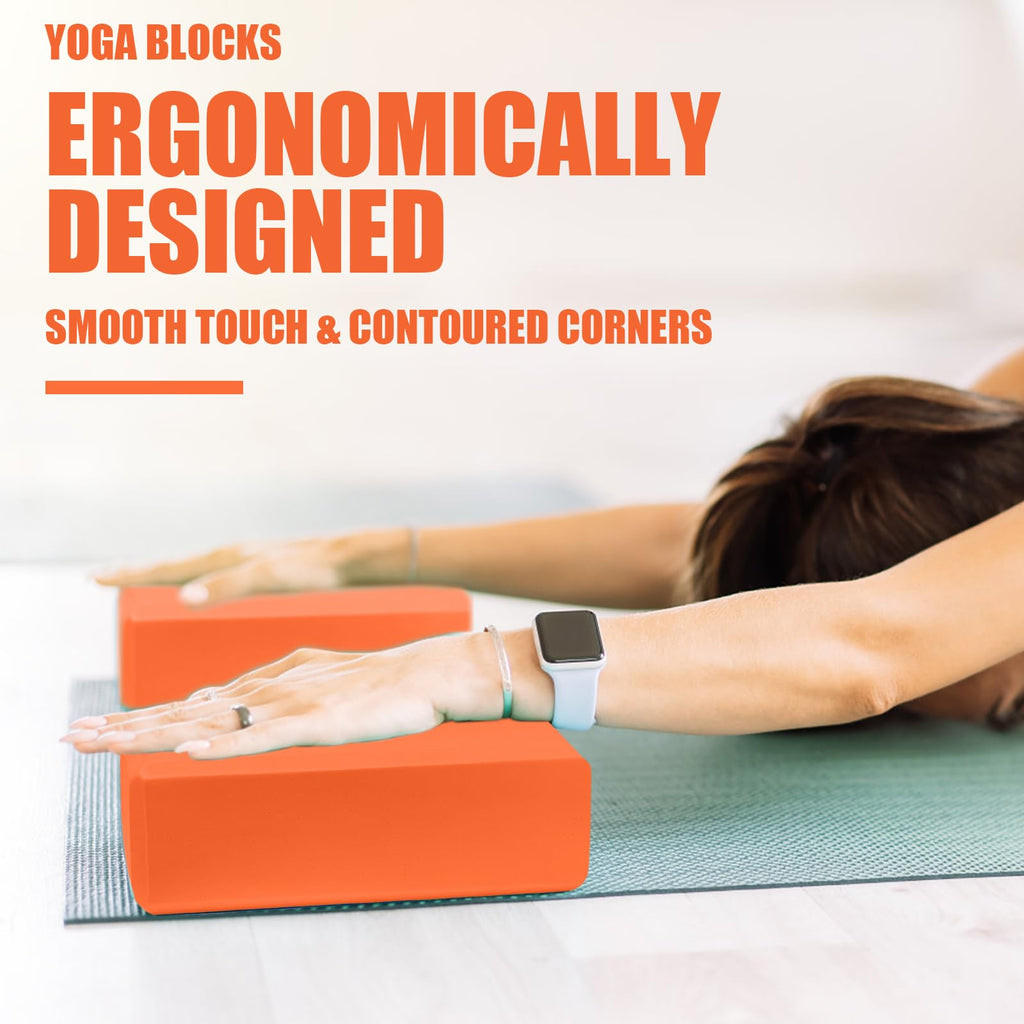 2 Pcs Yoga Blocks, 9x6x3 Inch Orange Foam Blocks for Pilates