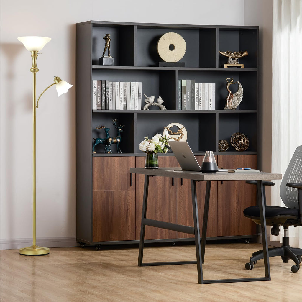Torchiere Glod Floor Lamp with Adjustable Angle Reading Lamp-71IN