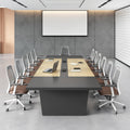 10FT Conference Table for 10 People, Executive Office Table, Rectangular Boardroom Meeting Table with Built-in Power Outlets & USB Ports, 2" Thick Tabletop (Oak & Gray, 118" L * 51" W * 30" H)