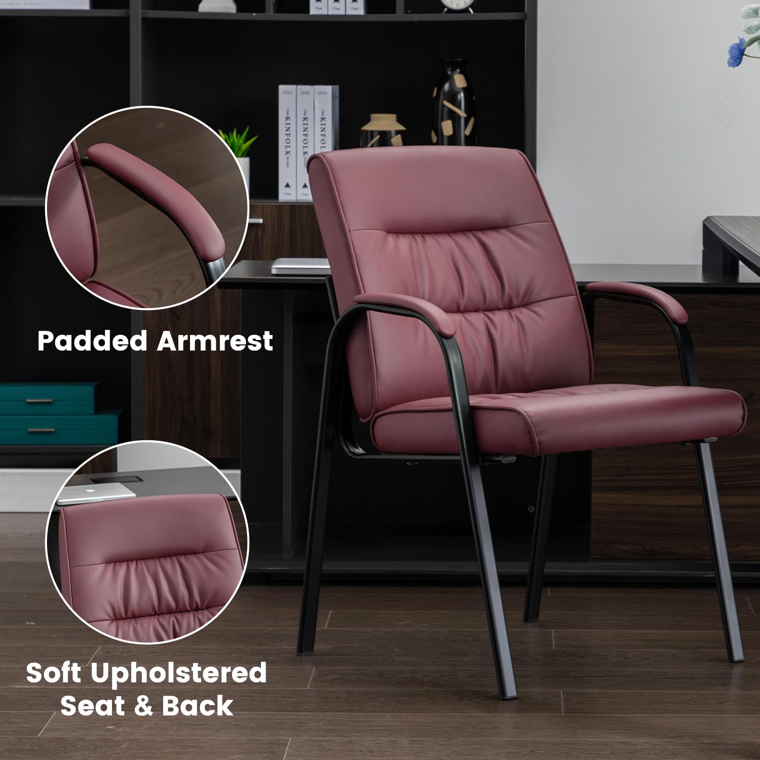 Office Guest Reception Chair Set of 2, Conference Room Chairs Waiting Room Chairs 2 Pack, Modern Leather Office Desk Chair No Wheels.