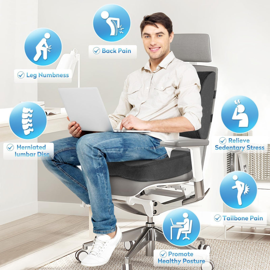 Lumbar Support Pillow & Seat Cushion Set for Office Chair, Desk Chair, Wheelchair & Car–Memory Foam Back Support, Ergonomic Chair Cushions,Sciatica Pain Relief,Home Essentials(Grey,XL)