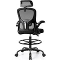 Drafting Chair, Tall Office Chair for Standing Desk, Ergonomic High Back with Headrest, Lumbar Support, Foot Ring and Flip-up Armrests, Black