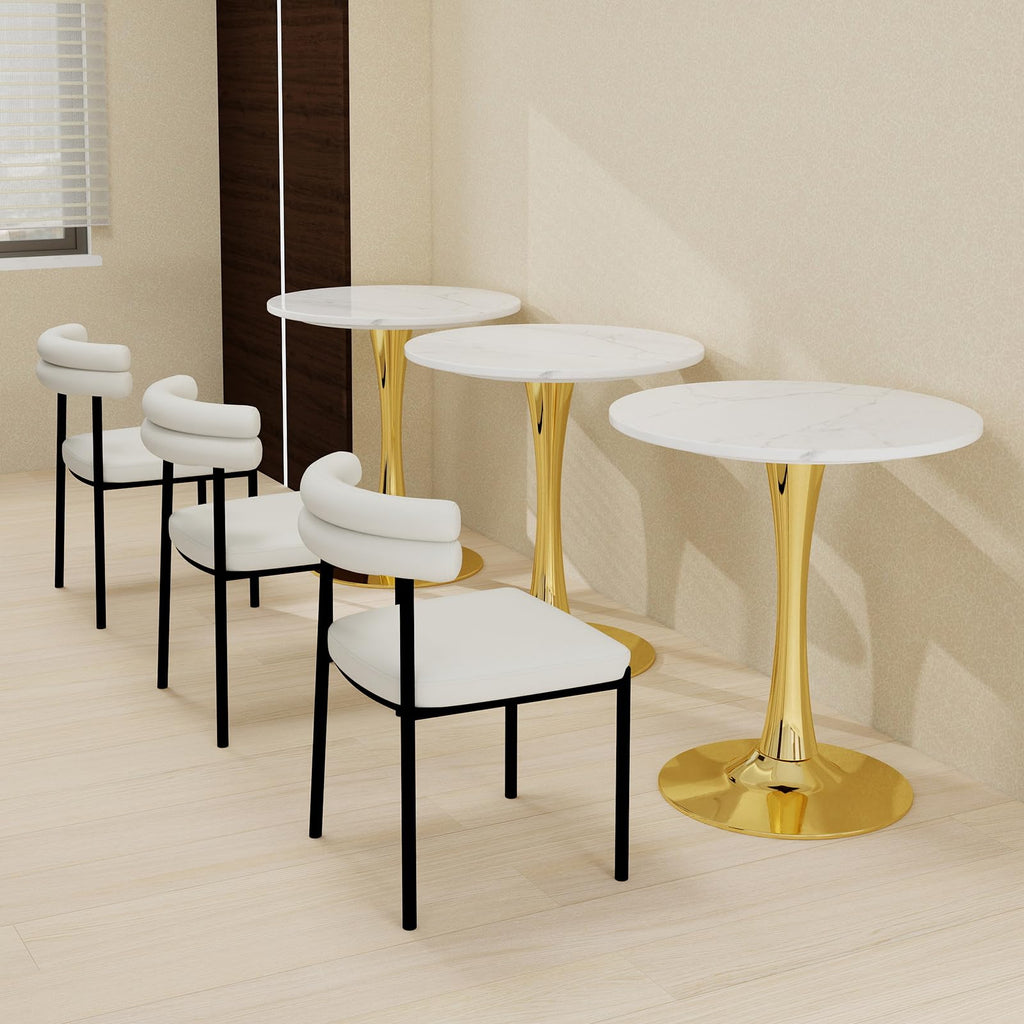 Sybrioka 27.6" Marble Round Tulip Table, Mid-Century Modern Style Dining Table with Gold Pedestal Base for 2-4 People, Featuring A Marble Tabletop for Kitchen, Dining Room, Cafe (White)