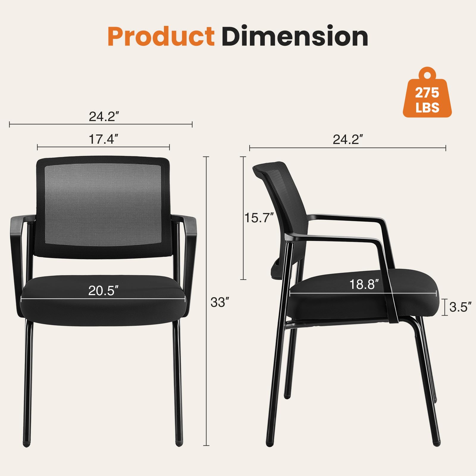 4 Pack Black, Mesh Back Stacking Arm Chairs, Upholstered Fabric Stacking Chairs, Sturdy Metal Office Chairs, Easy to Use and Store, Outdoor and Indoor, for Home, School, Party, Church