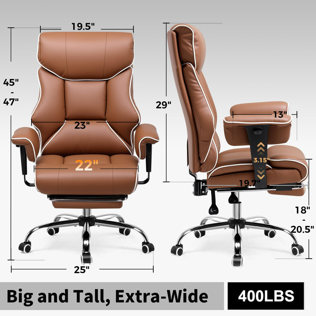 Big and Tall Gaming Chair 400lbs Heavy Duty Office Chair with Foot Rest & Ergonomic Pocket Spring Cushion, High Back Lumbar Support for Lower Back Pain Relief, Coffee Brown