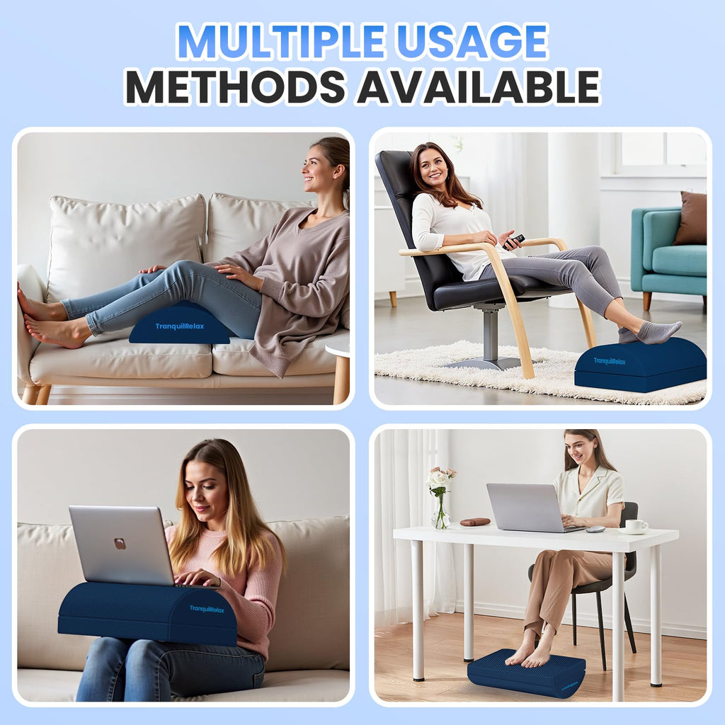 Foot Rest for Under Desk at Work, Gaming Accessories Foot Stool with 3 Adjustable Heights & Washable Cover, Comfortable Office Desk Accessories, Footrest for Office, Home and Car (Blue)