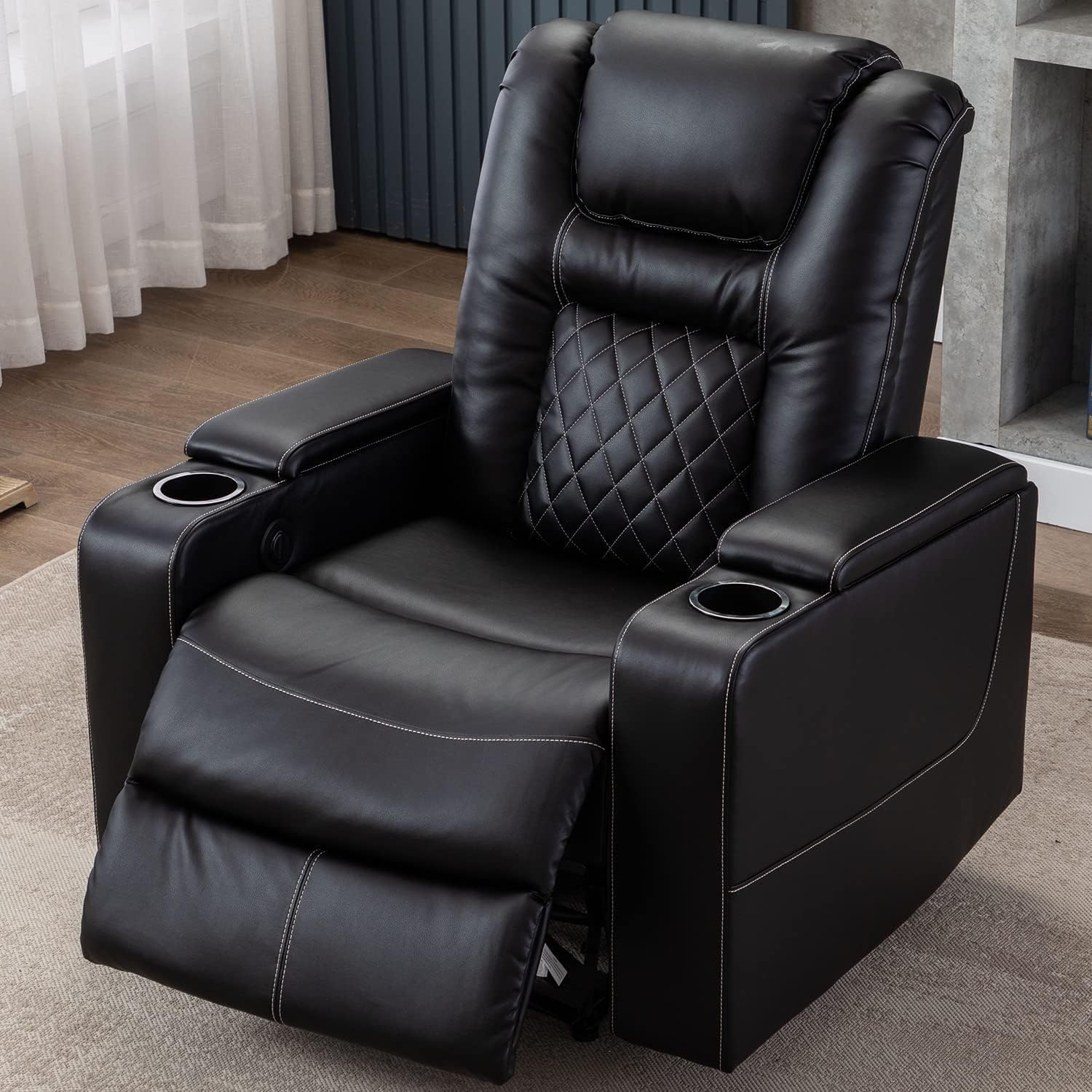 Electric Power Recliner Chair Set of 3, Breathable Leather Home Theater Seating with Hidden Arm Storage, Power Recliner Chair with USB Ports and Cup Holders for Living Room,Black
