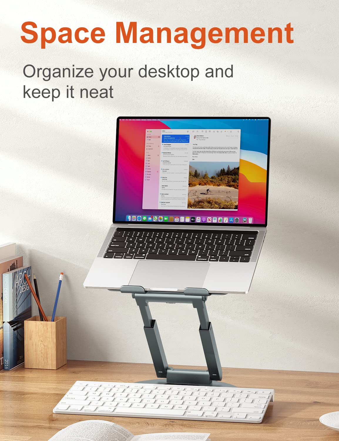 Laptop Stand for Desk with 360° Swivel Base, Sit to Stand, Height Adjustable, Portable Riser Holder for Good Posture, Compatible with MacBook Pro, All Laptops 10-17"-Gray