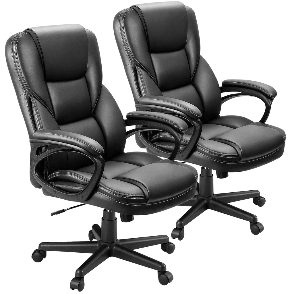 (2, Black) Office Executive Chair High Back Adjustable Managerial Home Desk Chair, Swivel Computer PU Leather Chair with Lumbar Support