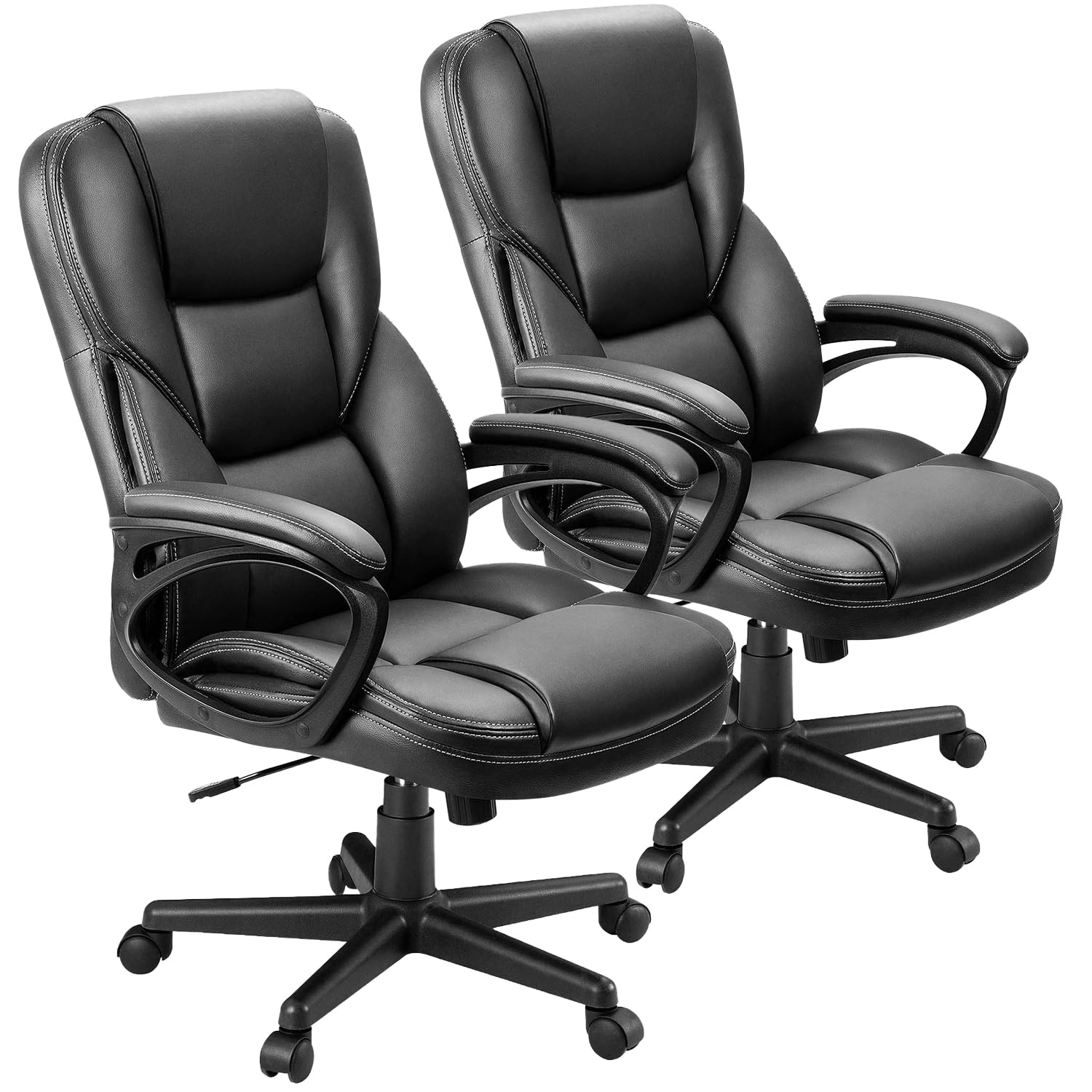 (2, Black) Office Executive Chair High Back Adjustable Managerial Home Desk Chair, Swivel Computer PU Leather Chair with Lumbar Support