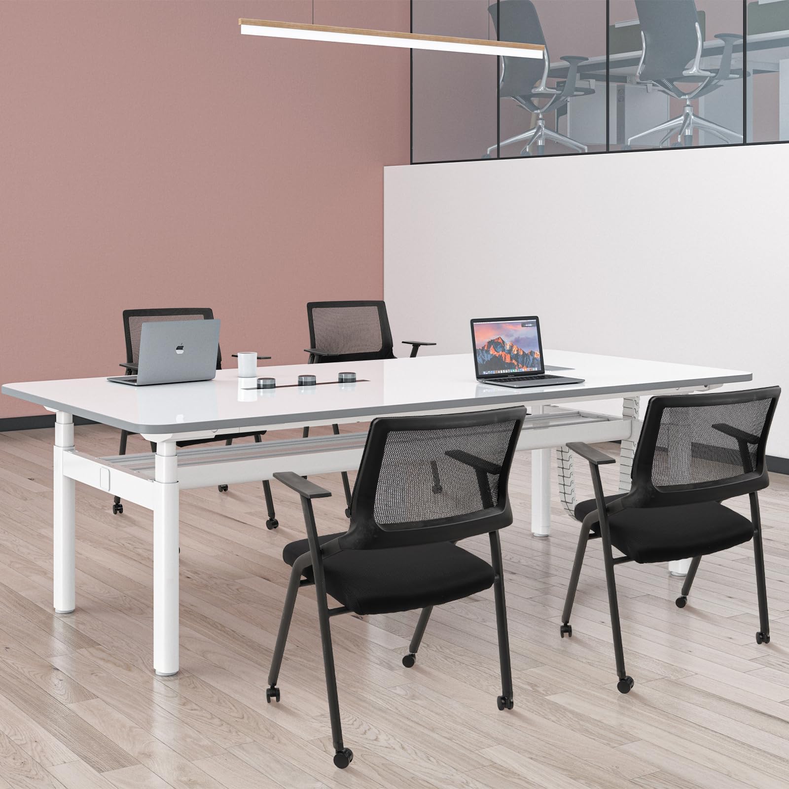 Black (2 pk) Ergonomic Stackable & Foldable Conference Room Chairs, Mesh Office Chair with Arms and Wheels for Office Waiting Room Meeting Lobby Church School Receptions and Training