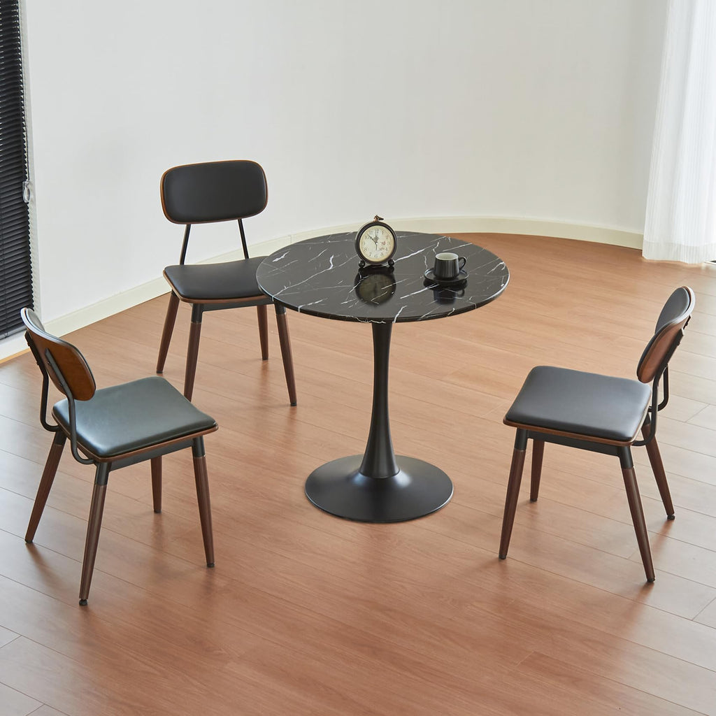 Hansweld Round Dining Table, 24" Circle Tulip Table with Thickened Tabletop & Metal Pedestal, Mid Century Modern Bistro Table for Kitchen, Small Places, Living Room, Cafe (Marble Pattern Black)