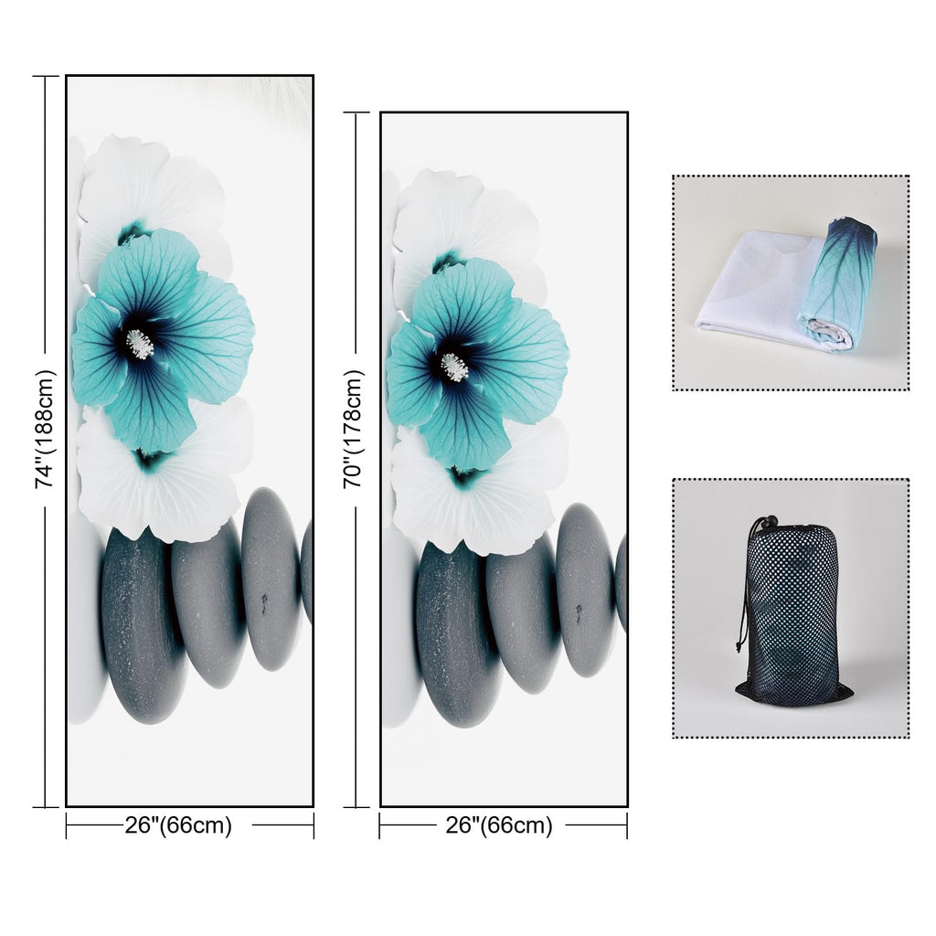 Non Slip Hot Yoga Towel, 70"x26", Blue White Flowers
