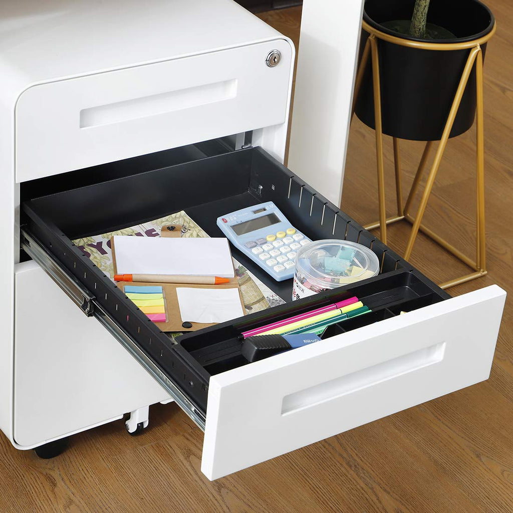 3 Drawer File Cabinet for Office, Under Desk Mobile Filing Cabinet with Lock for A4/Letter/Legal Size, 5 Wheel Anti-tilt Rolling File Cabinets, Fully Assembled